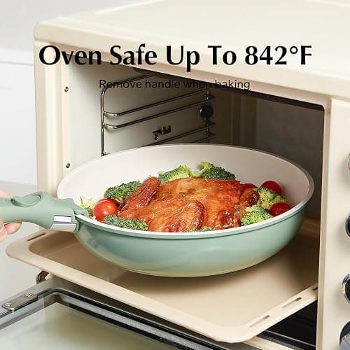 Redchef Ceramic Cookware Set, Removable Handle Pots And Pans Non Stick, Rv Cookware Set, Non Toxic Pots And Pans Set No PFAS & PTFE & PFOA, Detachable Pots And Pans, Dishwasher & Oven Safe (Green) - Green thumbnail 6