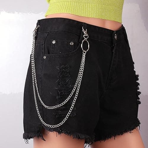 VEINTI+1 5 Pieces Silver Jeans Pants Chain Belt Goth Grunge Chain Pocket Waist Chain with Star Moon Snake Lock Decorations for Women/Men - Star Lock thumbnail 4