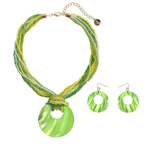 Coiris Multi Strand Statement Colorful Beaded Necklace with Big Circle Shell Pendant for Women - Image 1