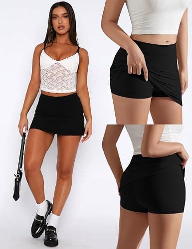 LOMON Y2k Mini Skirts for Women with Shorts Underneath Bodycon Skorts Sexy Club Date Night Outfits Trendy 2025 Streetwear thumbnail 2