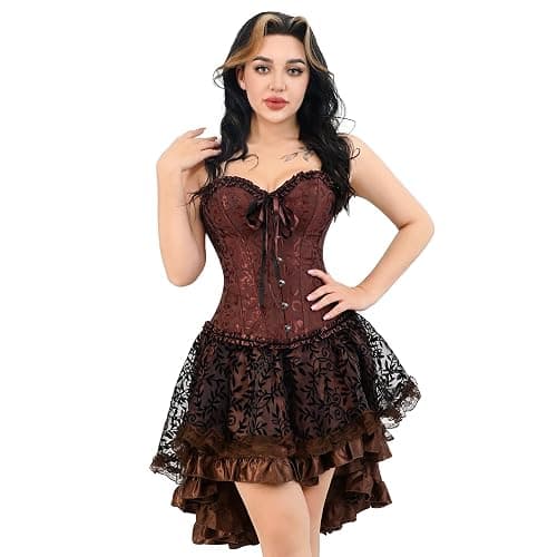 frawirshau Women's Lace Up Boned Overbust Corset Bustier Lingerie Bodyshaper Top thumbnail 3