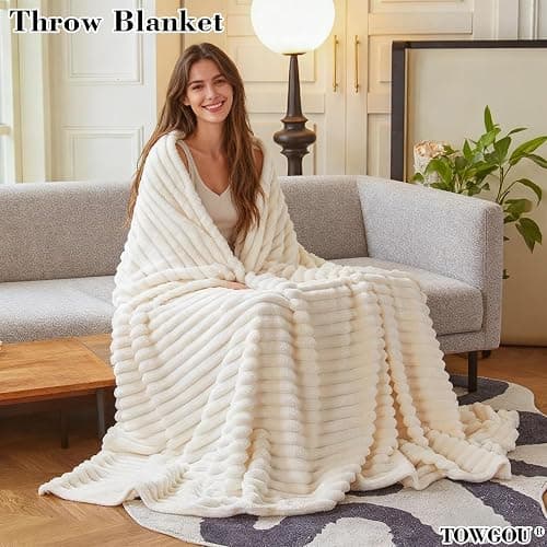 Bunny Blanket for Women, Faux Rabbit Fur Throw Blanket for Couch, Fluffy Warm Plush Thick Bubble Blanket for Bed Sofa Living Room, Soft Cozy Furry Blankets (Dark Grey,120x200cm/47x79inch) thumbnail 7