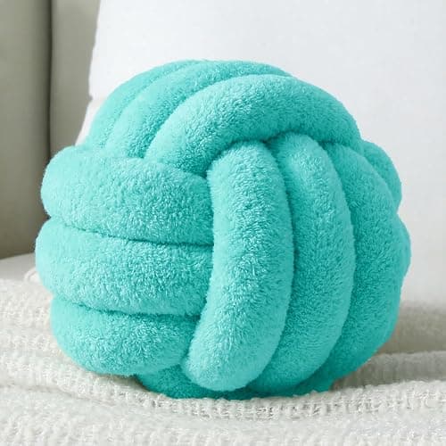 Onechionede Knot Pillow Ball Plush - Decorative Throw Pillows for Bed Relieve Stress, Round Knot Cushion for Sofa Decor Pet Toy, Teal 8 inch - Image 1