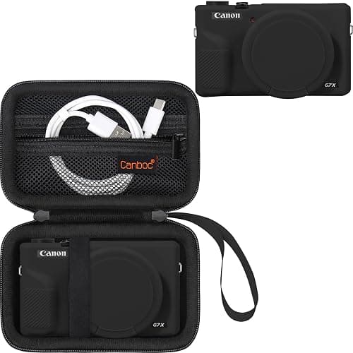 Canboc Case for Canon PowerShot G7X Mark III Digital Camera, 1* Hard Carrying Case + 1* Soft Silicone Cover with Removable Lens Cover, Black (Case Only) - Image 1
