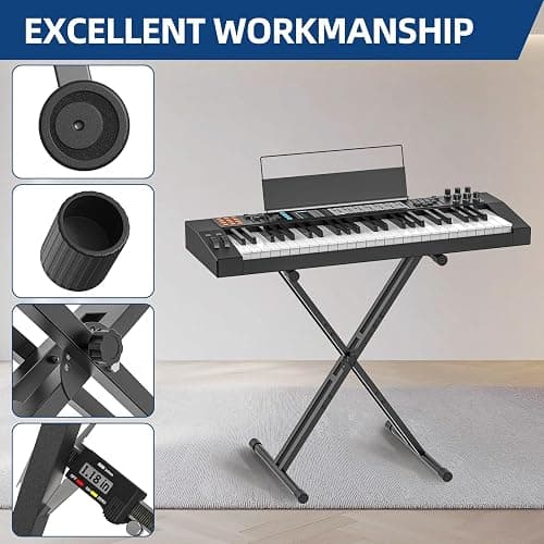 GLEAM Keyboard Stand and Bench Set, Double X Style Digital Piano Stand Height from 19" to 38", Heavy Density Foam Padded Stool from 14" to 18" Black thumbnail 3