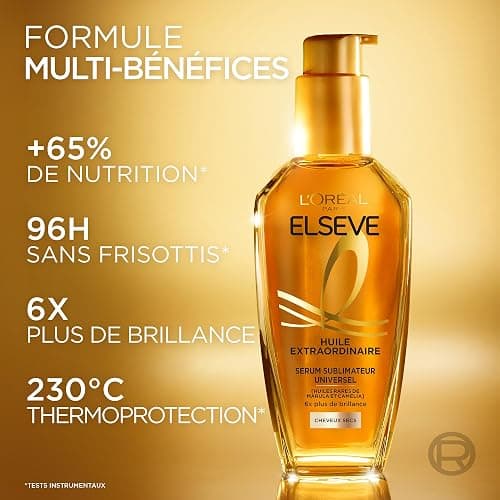 L'Oréal Paris - Elseve Huile Extraordinaire - Soin Sublimateur Universel Nourrissant Multi-Usages - Sans Rinçage - Enrichi en Huiles Rares de Marula & Camélia - Tous Types de Cheveux Secs - 100 ml thumbnail 3