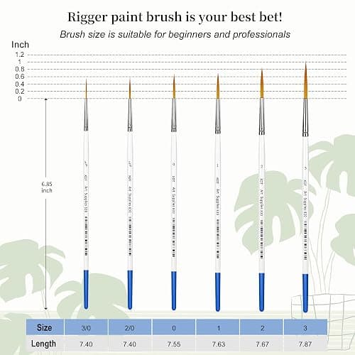 XDT#830 Rigger Artist Paint Brush 6 Piece Set Extra Long Fine Point Liner Tip #000#00#0#1#2#3, Scale Models Nail Acrylic Oil Watercolor thumbnail 3