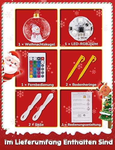 Aufblasbare Weihnachtskugel - 60CM Groß Weihnachtskugeln Outdoor, Beleuchteter Aufblasbarer Weihnachtsball mit Erdspieß, Weihnachtsdekoration für den Außenbereich für Hof Garten thumbnail 6