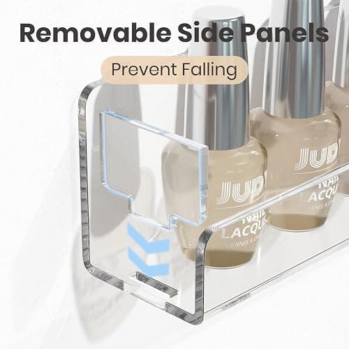 NIUBEE 6PCS Nail Polish Rack: 15 Inch Acrylic Nail Polish Organizer Wall for 66-108 Bottles- Multi-purpose Clear Floating Shelves with Removable Anti-slip End Inserts thumbnail 4