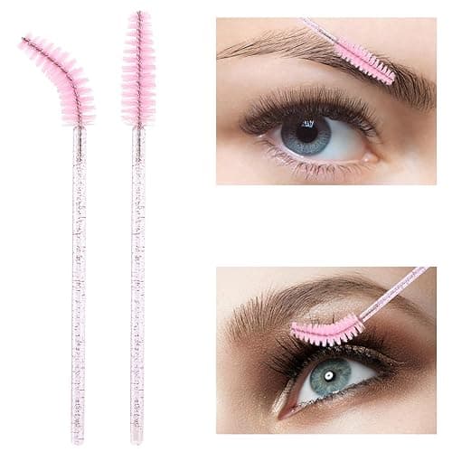 100 Pcs Disposable Mascara Wands, Crystal Eyebrow Spoolies Brush for Eyelash Extensions, Pink Lash Brushes with Container thumbnail 4