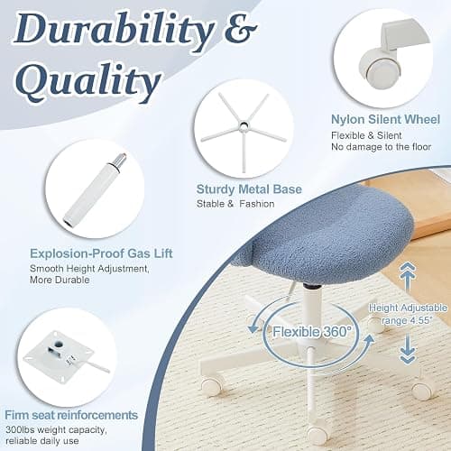 VINGLI Cute Candy Chair Armless Comfy Small Office Desk Vanity Chair with Wheels & Lumbar Support,Teddy Adjustable Rolling Swivel Computer Task Ch for Home Office,Bedroom,Fog Blue thumbnail 3