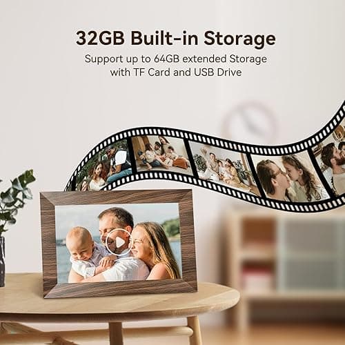10.1 Inch Digital Picture Frame with 32GB Storage, WiFi Digital Photo Frame 1280x800 HD IPS Touchscreen, Easy Setup for Photo & Video Sharing via Free App, Brown Wood Grain thumbnail 5