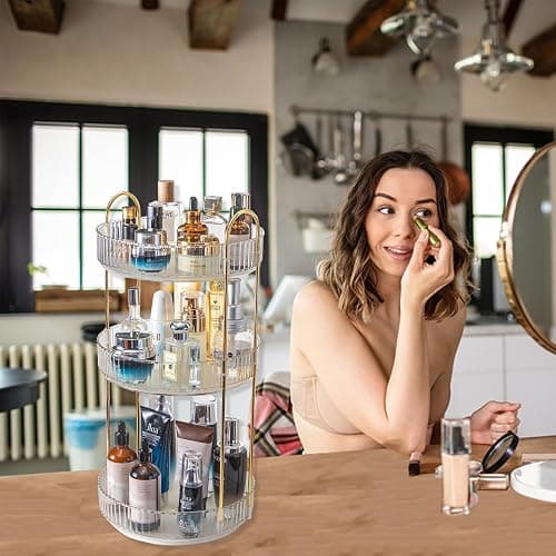 Asayuee 360 Rotating Makeup Organizer,3 Tier Large Capacity Make Up Organizers and Storage,Skincare Perfume Vanity Organizers,Bathroom Cosmetics Storage Organizer Countertop (Clear-3 Tier) thumbnail 6