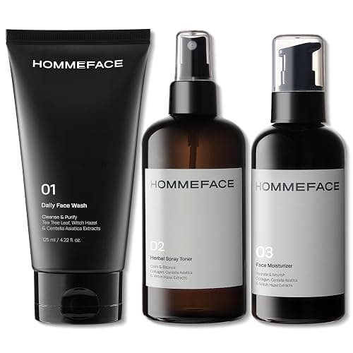 HommeFace Men’s Daily Trio 3-Step Daily Routine Set with Face Wash, Herbal Spray Toner & Moisturizer - Korean Skincare Technology with CICA, Tea Tree Leaf & Witch Hazel Extracts, for All Skin Types - Image 1