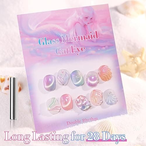 Double Rhythm Cat Eye Gel Nail Polish Set of 6 Same Color Same Bottle 0.5 Oz Shimmer Glitter with Magnet Holographic Reflective Magnetic UV Nail Polish Kit at Home (Mermaid Pink Rose-T6-31) thumbnail 5