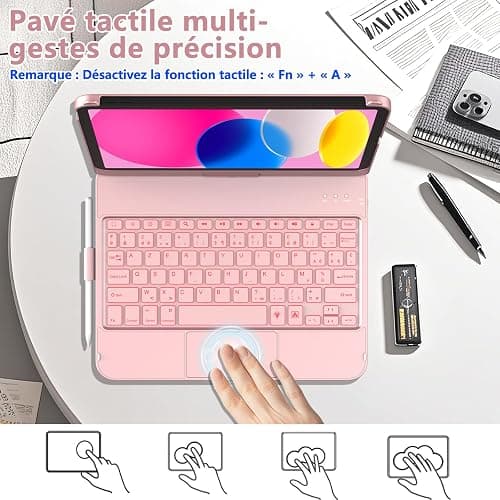 KBCASE Clavier pour iPad 10/11Ème Génération (10.9 Pouces 2022/11 Pouces A16 2025) 360 Flip Clavier sans Fil Bluetooth avec Multi-Touch Trackpad & éclairage Coloré à 7 Couleurs pour iPad 10/11 ème A16 thumbnail 3