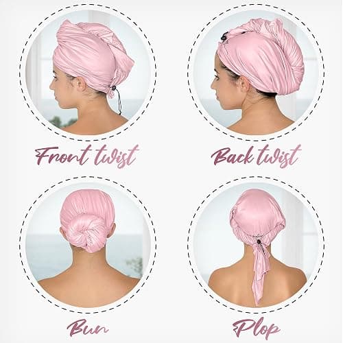 THE PERFECT HAIRCARE Microfiber Hair Drying Towel Wrap for Curly & Wavy Hair - Large Smooth and Silky Curly Hair Product for Women Girls and Kids - Quick Drying - Works for Hair Extensions - Pink thumbnail 7