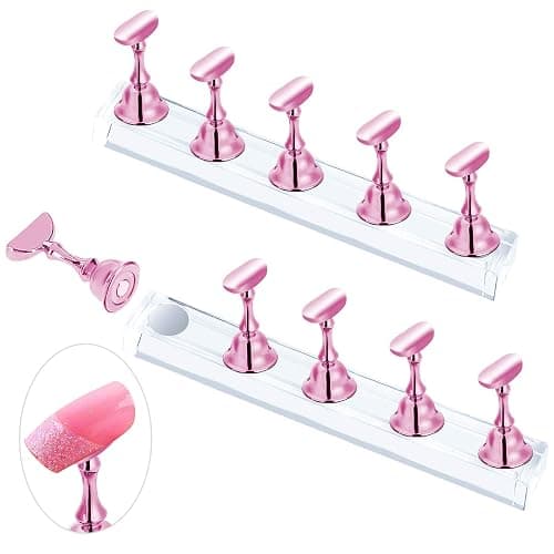 JUSTOTRY 2 Sets Pink Nail Stand for Press on Nails Display, Magnetic Fake Nails Holder for Painting Nails Practices, Beginner Acrylic Nail Art Kit Accessories, Nail Salon Equipment and Decor - Image 1