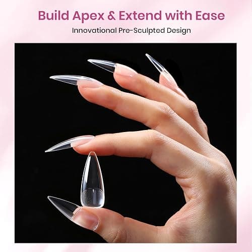 Beetles Tipex Lite Instant Apex Nail Tips, Long Stiletto, 16 Sizes(00-14) | No Builder Gel Needed, Etched-free Acrylic Nails for DIY Salon-look False Nail Extensions, Full Cover Soft Gel Tips thumbnail 3