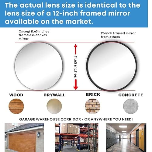 11.65 Inch Frameless 1.8mm Thick Acrylic Convex Mirror - Adjustable Wide Angle View Indoor Security Mirror for Garage Parking Warehouse Office and Corner Security Traffic thumbnail 6