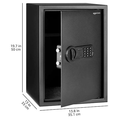Amazon Basics Steel Home Security Electronic Safe with Programmable Keypad Lock for Documents, Jewelry, Valuables, 1.8 Cubic Feet, Black, 13.8"W x 13"D x 19.7"H thumbnail 3
