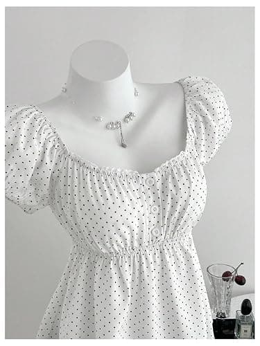 Verdusa Women's Cute Babydoll Tops Polka Dots Flowy Going Out Outfits | Peplum Tops For Teen Girls, Summer Flowy Tops, Gingham Tops, Bubble Sleeve, Y2K Outfits thumbnail 3