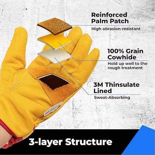 toolant Winter Leather Work Gloves, Warm 3M Thinsulate Lining for Cold Weather Work, Thermal Insulated Gloves thumbnail 5