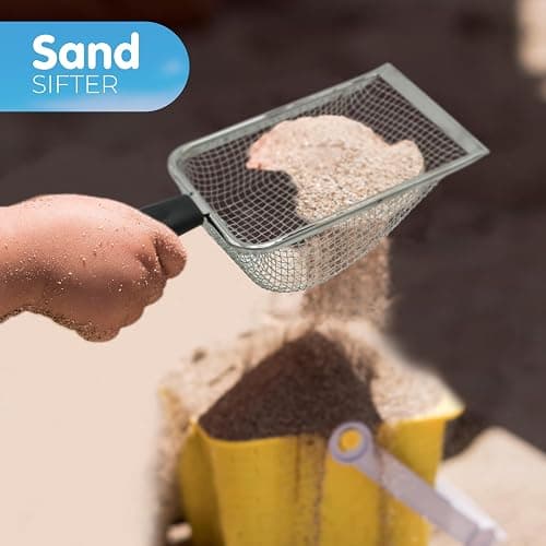 4E's Novelty 2X Shark Tooth Sifter for Beach with 2X Small Mesh Beach Bag for Shell Collecting, Metal Sand Scoop for Picking Up Shells - Beach Toys for Kids (2 Sets) thumbnail 6