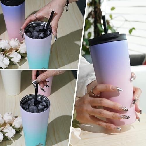 Konokyo 18 OZ Insulated Tumbler with Lid and 2 Straws Stainless Steel Water Bottle Vacuum Travel Mug Coffee Cup,Taro thumbnail 7