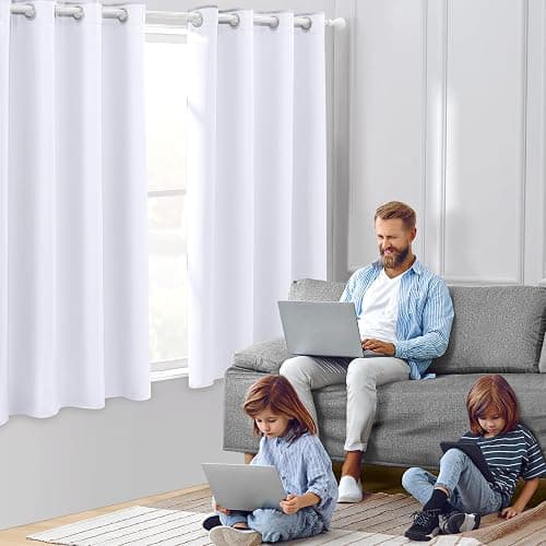 HOMEIDEAS Pure White Curtains 52 X 63 Inch Length Set of 2 Panels Curtains/Drapes, Grommet Window Curtains for Bedroom & Living Room thumbnail 2