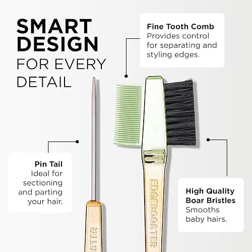 Style Factor EDGE BOOSTER® Edge Brush+Comb Mini | Baby Hair Brush/Travel Brush with Compact Case | Travel Size Dual-Ended Boar Bristles & Pintail Comb for Edges, Parting & Styling | Pink/White thumbnail 5