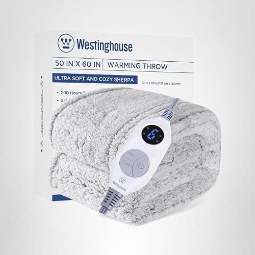 Westinghouse Electric Blanket Throw Size, Soft Plush Sherpa Heated Blanket with 6 Heating Levels & 2-10 Hours Auto-Off, Machine Washable, 50x60 inches, Grey thumbnail 7