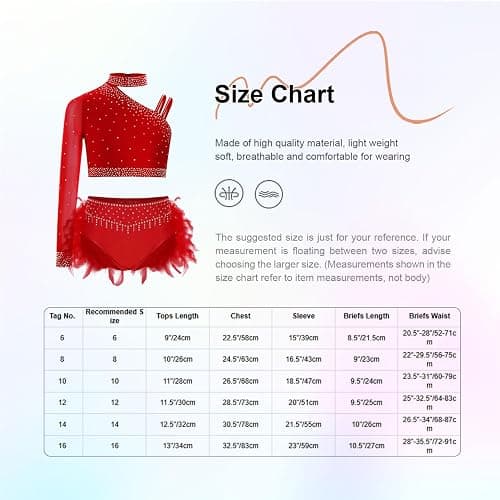 Aislor Girls Crop Top with Feather Briefs Irregular Shoulder Dance Outfits 2 Piece Jazz Latin Dance Costume thumbnail 6
