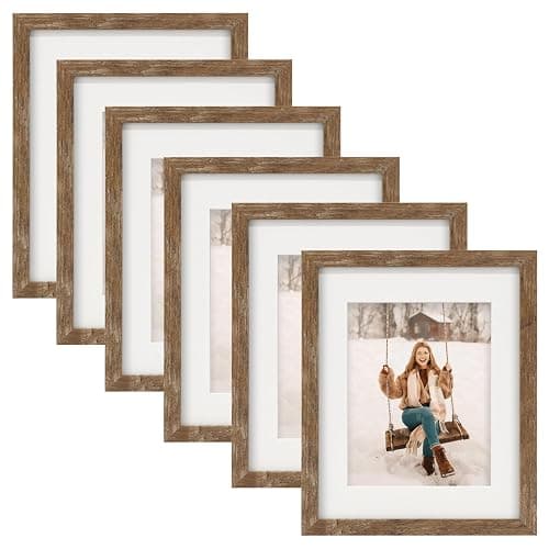8x10 Picture Frames Set of 6 Rustic Wood Grain Photo Frame for Gallery Wall Mounting or Tabletop Display - Image 1