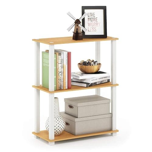 Furinno TURN-S-TUBE Storage Shelves, 3-Tier Book Shelf, Corner Shelf, Toolless Open Shelves, for Organization and Storage, Living Room, Garage, Home Office, Beech thumbnail 3