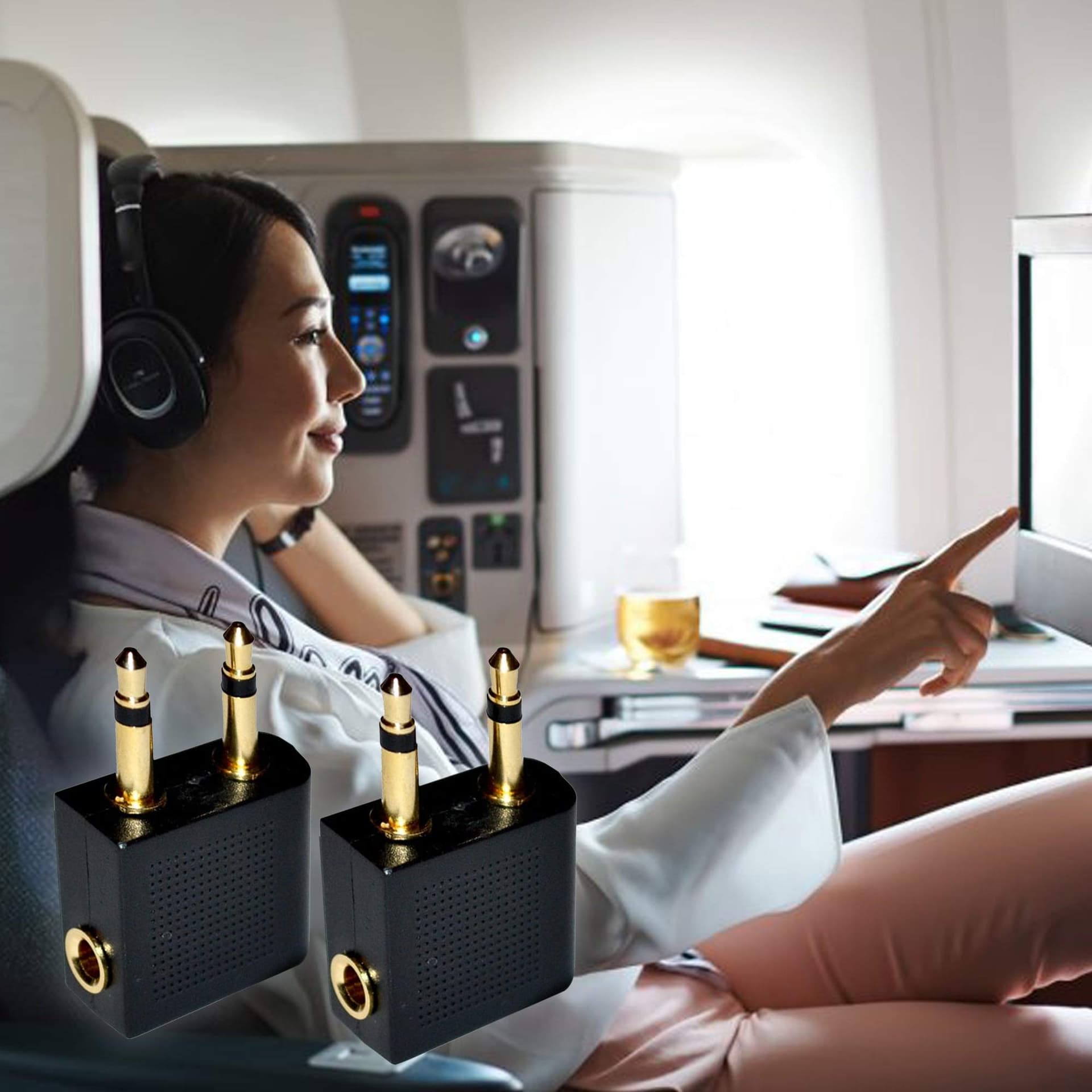 Gold Plated Airplane Flight Headphone Adapters (Pack of 2) | Allows You to use Your Earphones with All in-Flight Media Systems | This Airline Plane Headset Converter Enables Great Sound on All Planes thumbnail 9