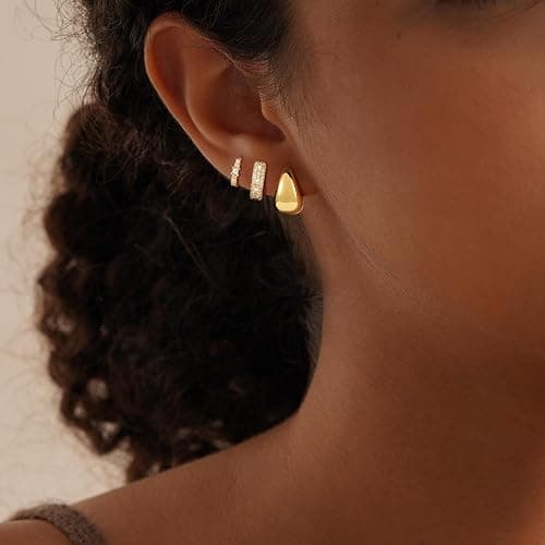 VIROMY Gold Hoop Earrings Set for Women Trendy, 14K Gold Plated Lightweight Small Gold/Silver Hoop Earrings for Women Chunky Open Hoops Earrings Jewelry Gifts thumbnail 3