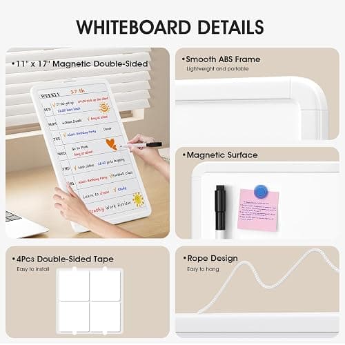 MaxGear Weekly Dry Erase Calendar Board, 11" x 17" Magnetic Whiteboard | Double-Sided Wall Planner: Weekly Calendar on One Side, Blank Whiteboard on The Other, Includes 3 Color Markers and Magnets thumbnail 3