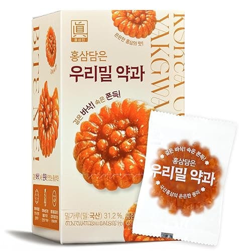 Korean Food Hongsamjin Korean honey cookies Yakgwa(10ea) Premium Korean Traditional Snack, Flower Cookies, Made with 6-Year-Old Red Ginseng, Crispy & Chewy Texture, Individually Wrapped, Healthy Sweet Treat, 홍삼 약과