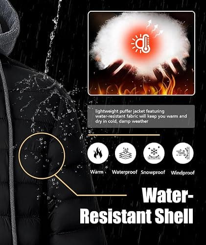 SWISSWELL Mens Lightweight Puffer Jacket with Hood Quilted Insulated Water-Resistant Coat Warm Winter Zip Up Hooded Jacket thumbnail 4