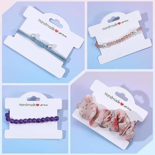 Piriuuo 50 Pcs Bracelet Display Cards with Clear Bags, Bracelet Packaging for Small Business Jewelry Display Card Handmade with Love Jewelry Tags for Selling Hair Ties, Bracelets, Necklace (White) thumbnail 7