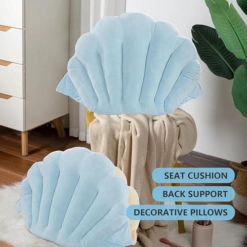 HOMBYS Shell Shaped Seat Cushion with Backrest, Cute Gaming Chair Cushion, Openable Shell Pillow, Throw Pillow & Decorative Pillow for Bed, Couch & Sofa, Ocean Theme Seashell Home Decor, (Blue) thumbnail 6