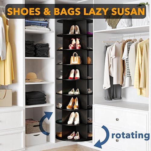 SpaceAid 8 Tier Rotating Shoe Rack Tower, Spinning Shoe Display Lazy Susan, Revolving 360 Shoe Rack Storage Round Carousel, Vertical Handbag Rotate Shoes Closet Organization (8-Tier Black) thumbnail 4