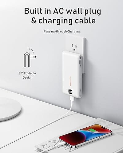 VEEKTOMX Portable Charger with Built in Cables 10000mAh, Power Bank for iPhone with Wall Plug, Travel Essential Fast Charging USB C Slim External Battery Pack for iPhone16/15/14, Samsung, iPad, etc thumbnail 3