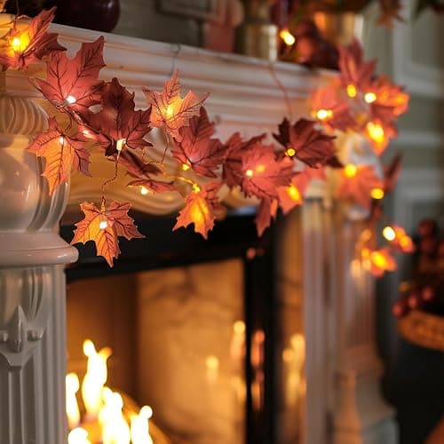 Dazzle Bright 2 Pack Thanksgiving Maple Leaf String Lights, Total 20FT 40 LED Battery Operated Lighted Fall Leaves Garland, Halloween Decorations for Indoor Outdoor Autumn Harvest Decor thumbnail 6