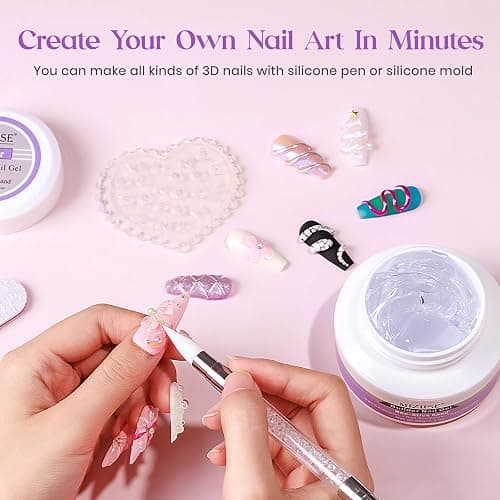 MIZHSE Solid Builder Gel for Nails, 60g Large Capacity Clear Hard Gel for Nails 3D Sculpting Gel Non-Sticky Hand Carving Gel U V/LED Nail Extension Gel with 3D Silicone Mold Nail Art Salon Home DIY - A-60g Clear Solid Builder Gel thumbnail 2