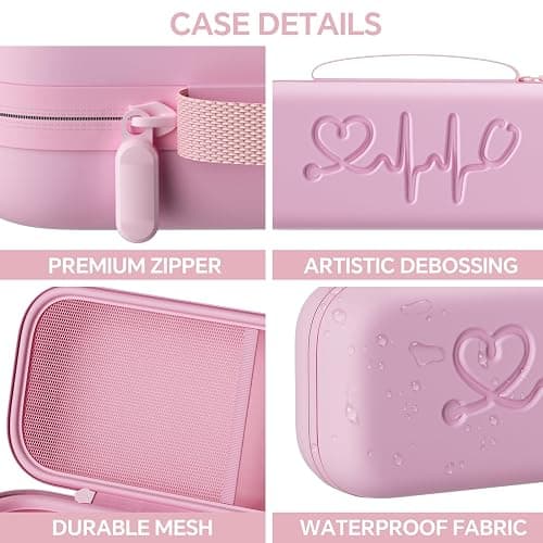 Hard Shell Stethoscope Case for 3M Littmann Classic III, Cardiology IV, MDF, EKO - Nursing School Essentials, Nursing Student Gifts, Nurse Stethoscopes Accessories for Work, Pink thumbnail 5