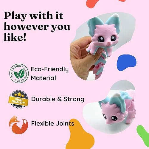Yipintang 3D Printed Creature Flexible Animals - 8 Inches Fidget Animal for Desk Décor (Candy Fox) thumbnail 6