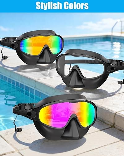 Aegend Swim Goggles with Nose Cover for Adults, 2 Pack Wide View Swimming Goggles Anti-Fog/UV No Leak for Men & Women thumbnail 9