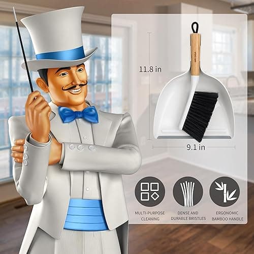 MR.SIGA Dustpan and Brush Set, Portable Cleaning Brush and Dustpan Combo with Bamboo Handle, White, 1 Set - White thumbnail 3